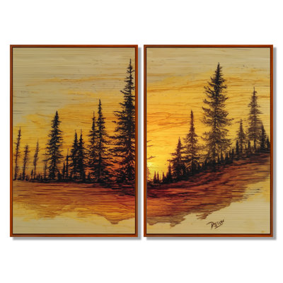«Winter Sunset In Alaska Forest», reproduction d'art sur toile, décor de paysage noir 2 pièces