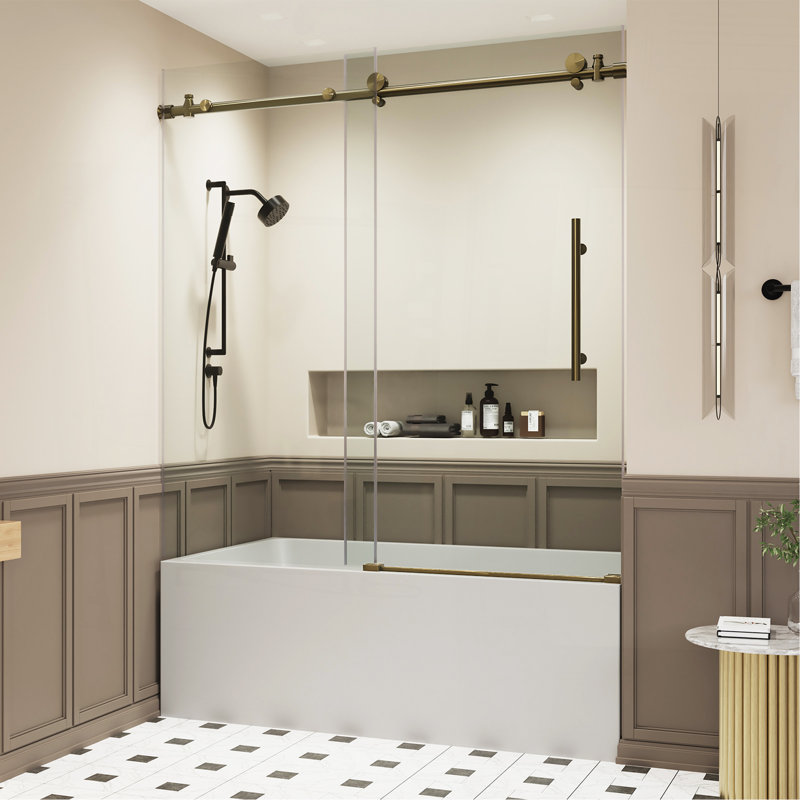Porte de baignoire coulissante sans cadre 56-60 "X 60" H, Doré