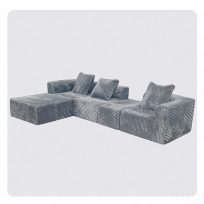 Modular Sectional Sofa Light Grey Couches 4 Seat Modular Foam Sectional Couches For Living Room With 1 Ottoman, Cloud Couch With Oversized Chaise
