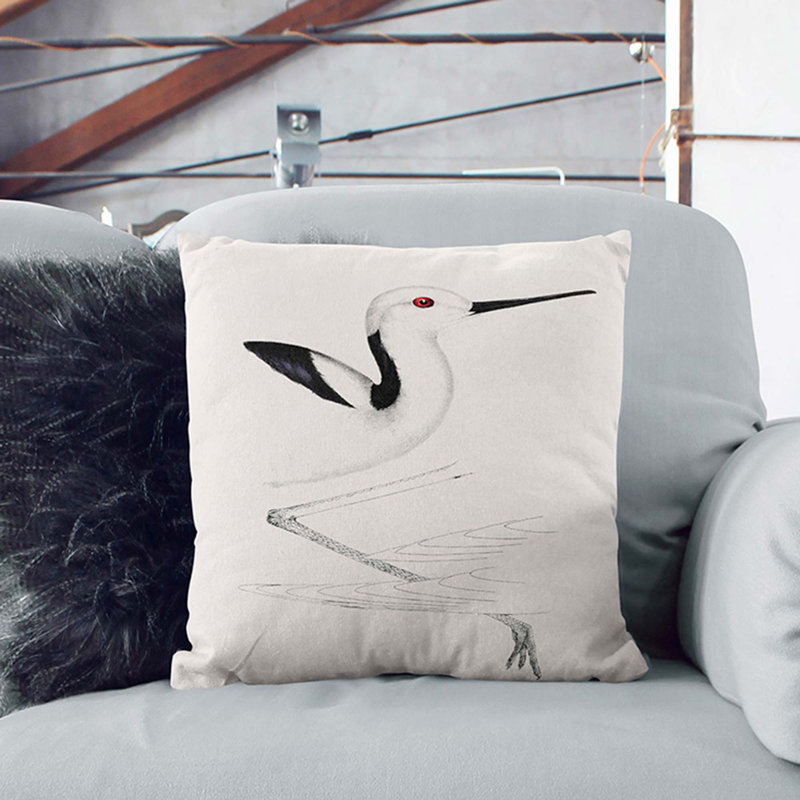 Headed Stilt Bird by John Gould Cushion with Filling, White, 55cm H x 55cm W x 20cm D