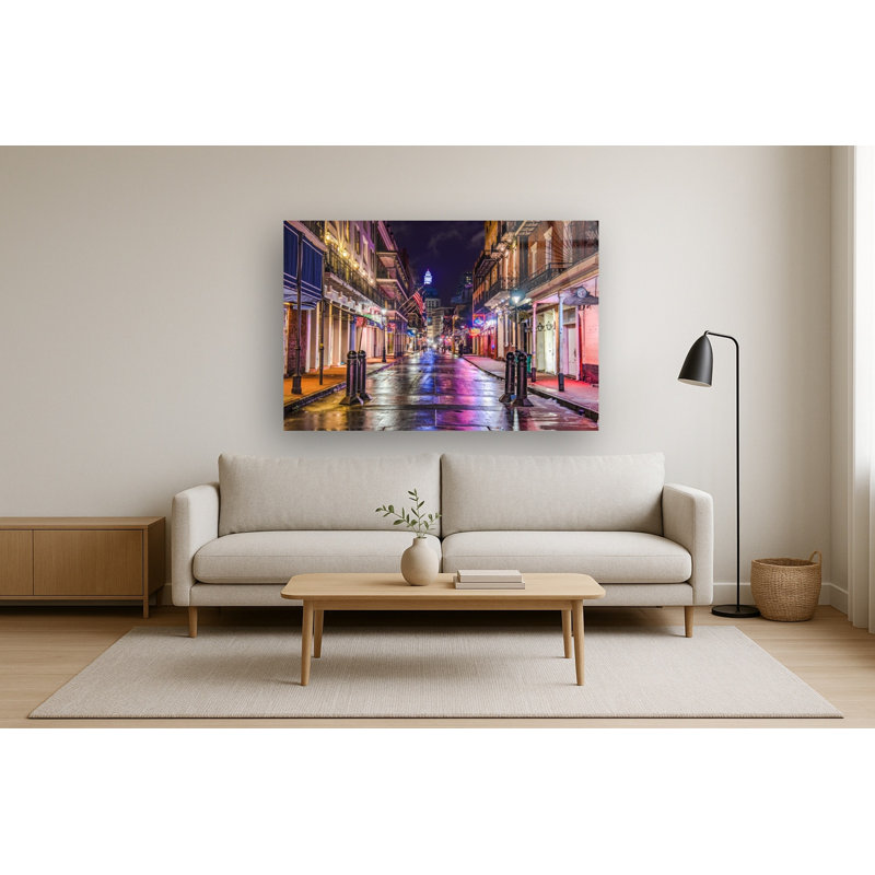 Art mural en verre trempé sans cadre Bourbon Street New Orleans - 40 po x 60 po