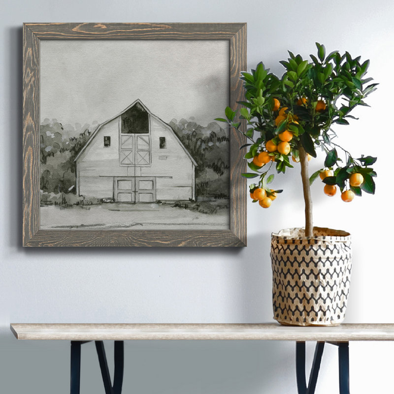" Solemn Barn Sketch III ", Grey, 34.5" H x 34.5" W x 1" D