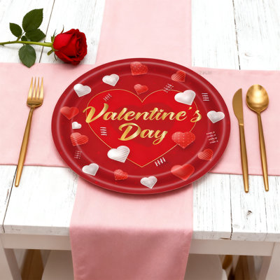 Valentines Day Party P-ink Heart Decoration Dinner Plates Couple Dinner Table Decoration Disposable Paper Supplies
