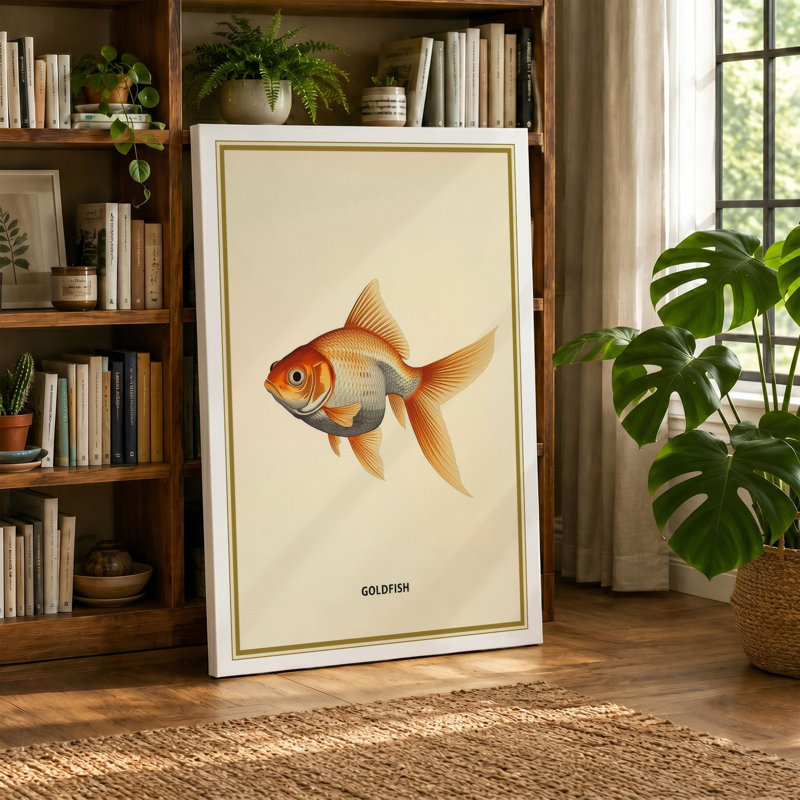 Goldfish Study Botanical - Wrapped Canvas, 30x20 - 76.2 x 50.8 cm, Ochre Border