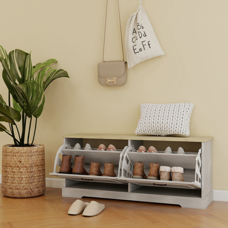 Banc de rangement pour chaussures avec 2 tiroirs rabattables