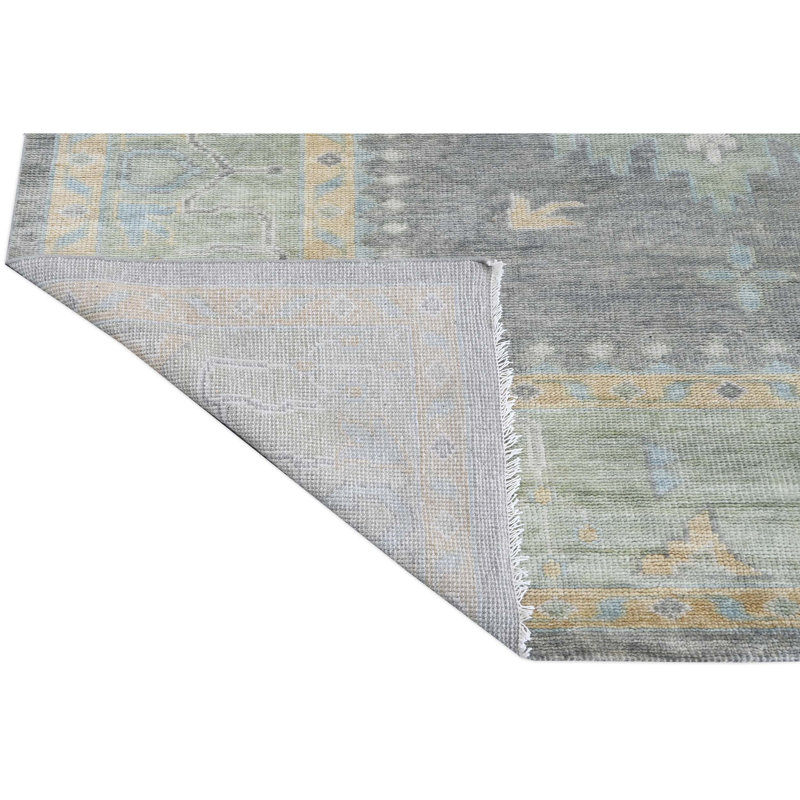 Tapis oriental rectangulaire en laine noué à la main gris / vert / brun clair, Rectangle 12 pi x 15 pi