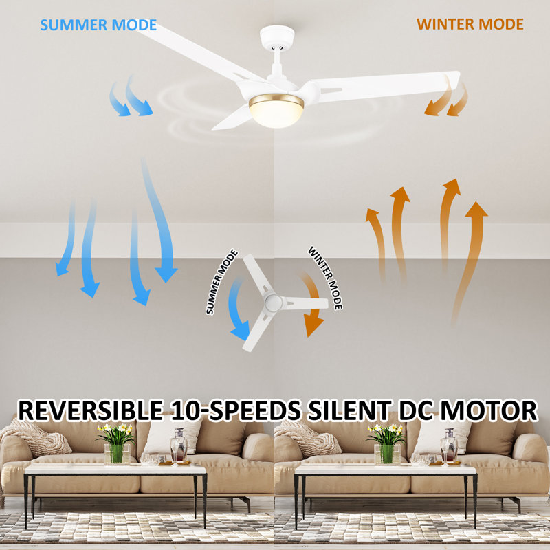 Ventilateur de plafond standard à DEL à 3 pales 52 po avec télécommande et éclairage inclus