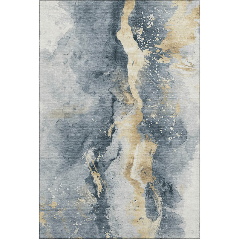 Tapis abstrait Varroville AMF1712 lavable à la machine de qualité supérieure, Rectangle 9 pi x 12 pi