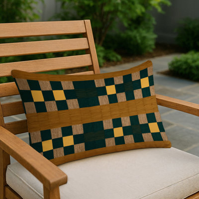 Coussin décoratif à carreaux brun intérieur et extérieur