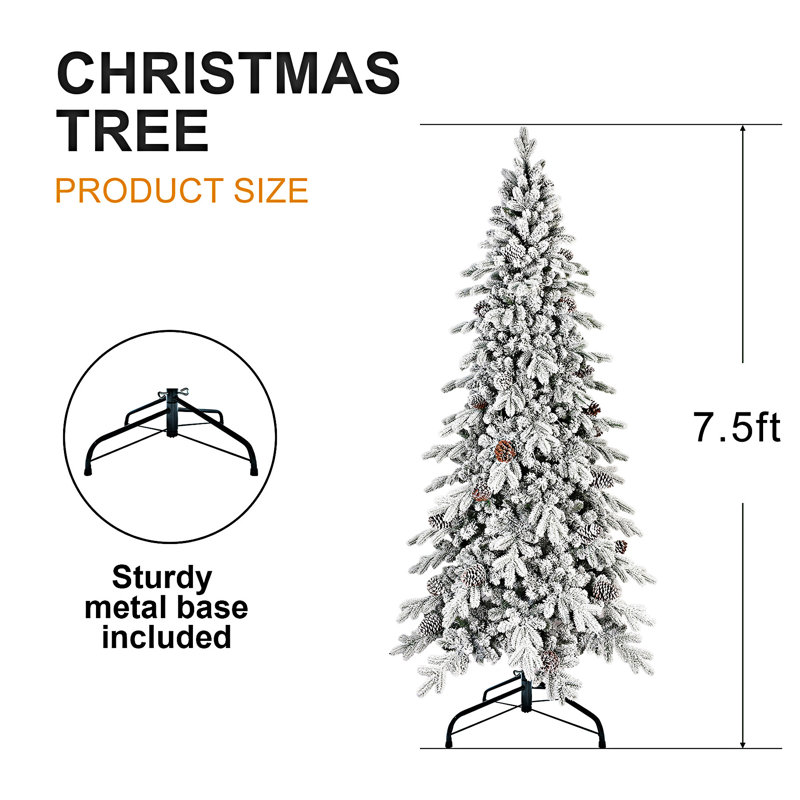 Arbre de Noël floqué avec support en métal, 7.5', Non pré-éclairé