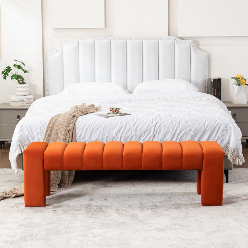 Laytona 59"W Upholstered Bench with Channel Tufted, Orange