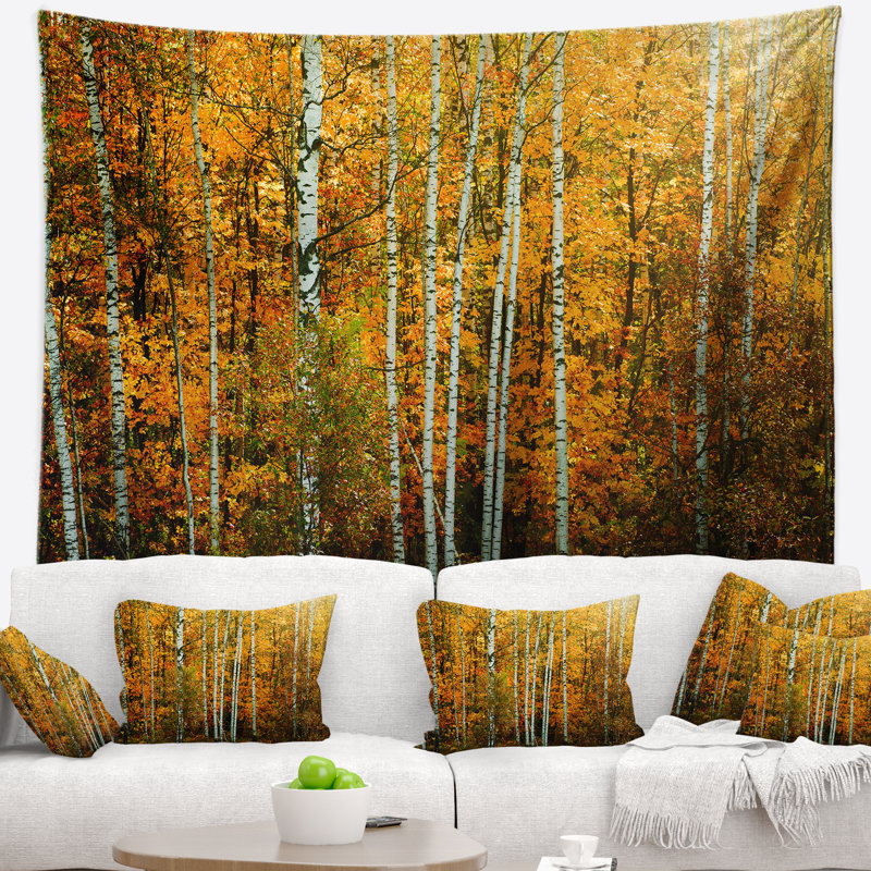 Tapisserie de forêt à automne couleur jaune, H 32 po x l 39 po
