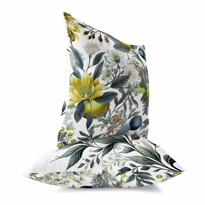 Coussin Orchid Whisper, Bleu / blanc / vert floral, H 20 po x l 20 po