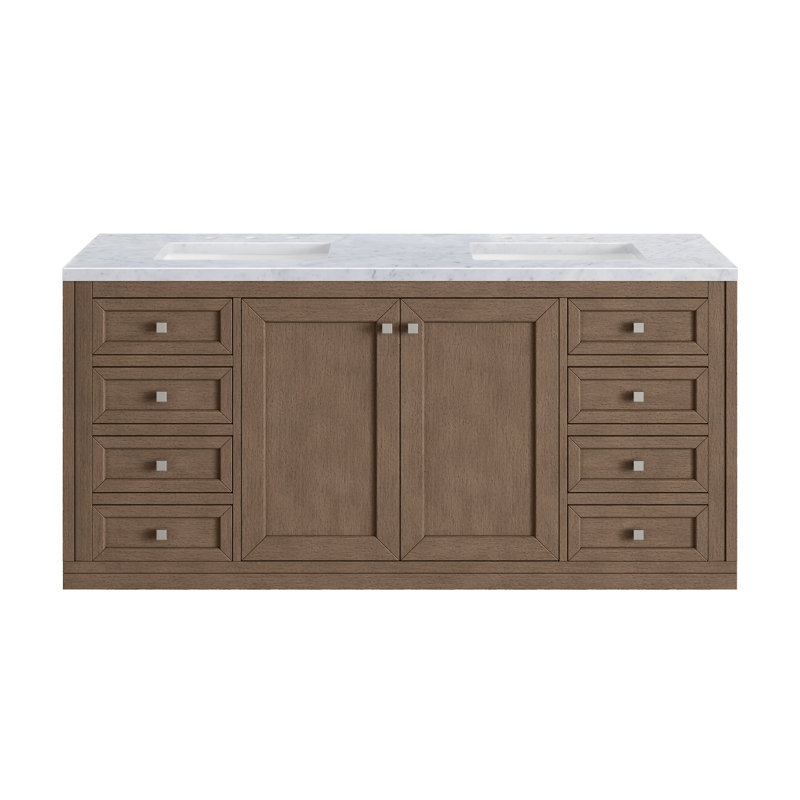 Chicago 60'' W Double Vanity, Walnut Whisper, Carrara White, 8" Widespread