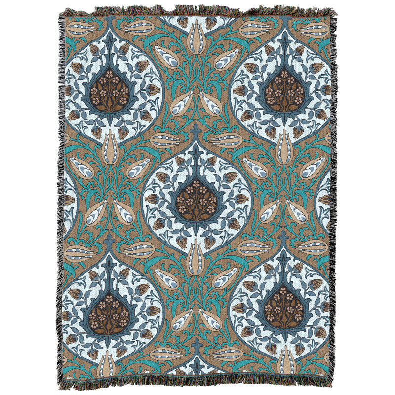 Couverture bleu sarcelle Pure Morris Weavers William Morris Rosebud - Art et artisanat - Jeté de tapisserie en coton