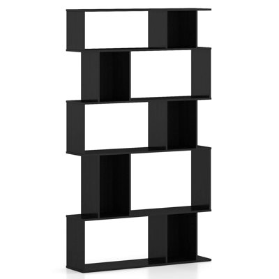1 bibliothèque géométrique à 5 niveaux avec tablettes ouvertes et cubes à dossier fermé pour le salon - noir