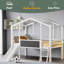 Lit mezzanine simple avec échelle et glissoire, lit maison avec tableau noir et bande lumineuse sur le toit-738683438