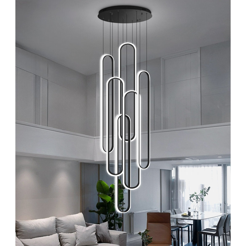 Lustre moderne à intensité variable de 118 po à DEL noir, Matte Black