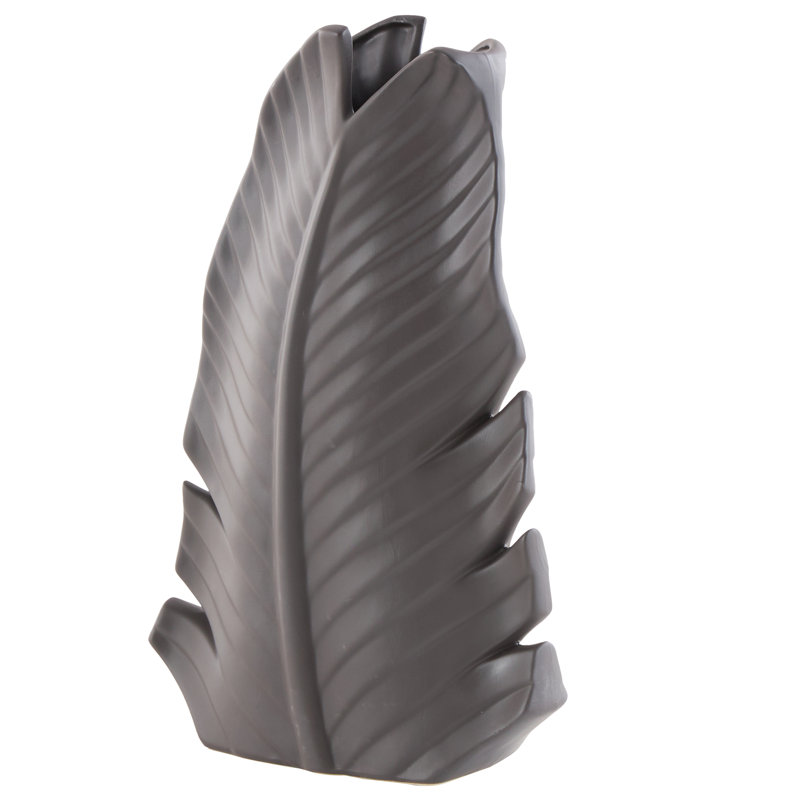 Cole and Grey Ceramic Curved Leaf Palm Tree Black Decorative Vase