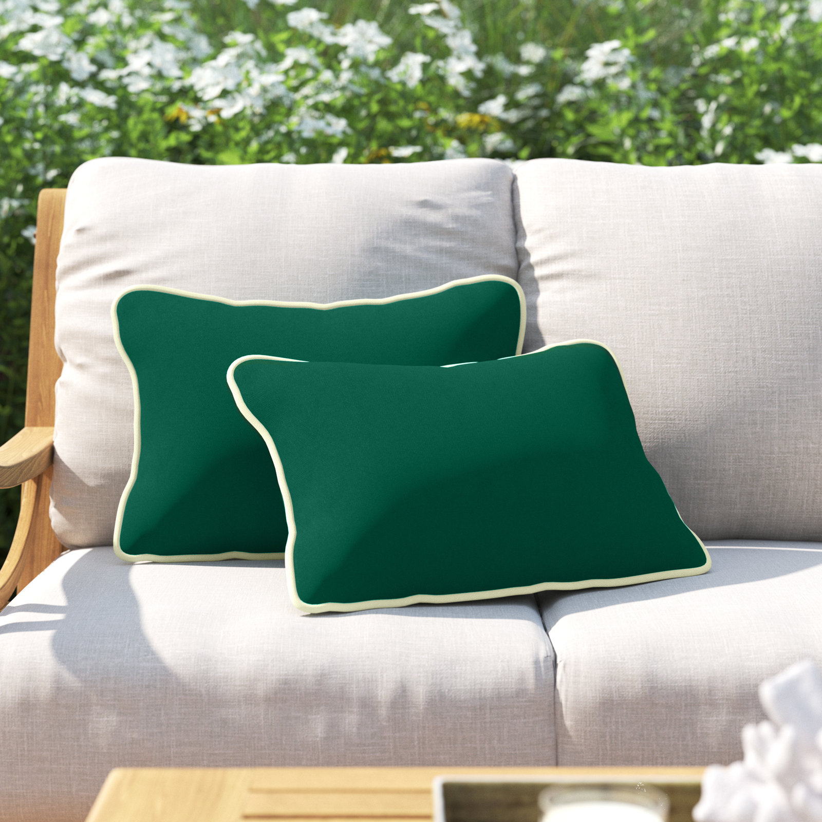 Rene Sunbrella® Indoor/Outdoor Lumbar Throw Pillow, 13" x 20", Green