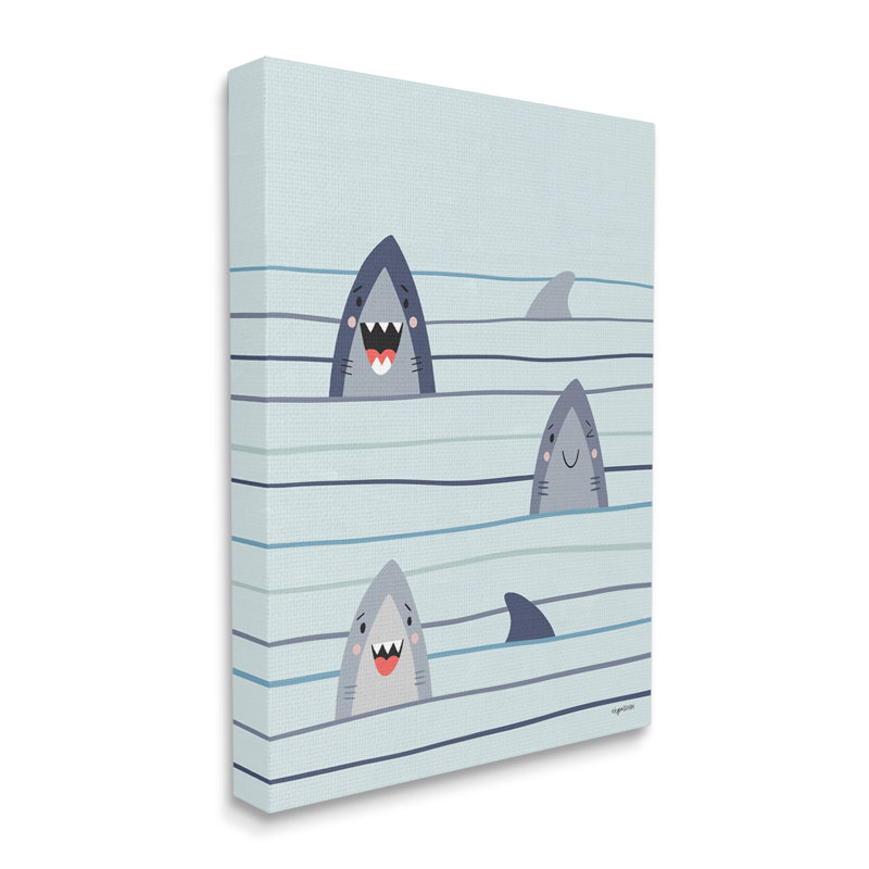 Motif fantaisiste de requins nageant dans l'océan, par Kyra Brown - impression, Toile tendue, H 20 po x l 16 po x P 1,5 po