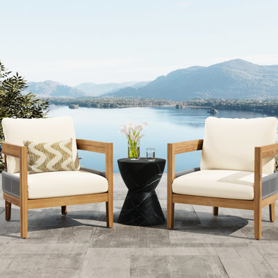 Duo de fauteuils club d'extérieur - Bois et eau - Housses de coussin pour plus de confort 2 pièces avec détails de corde de style moderne Mid-Century