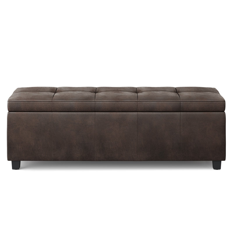 Distressed Brown Faux Leather Tufted Storage Footstool