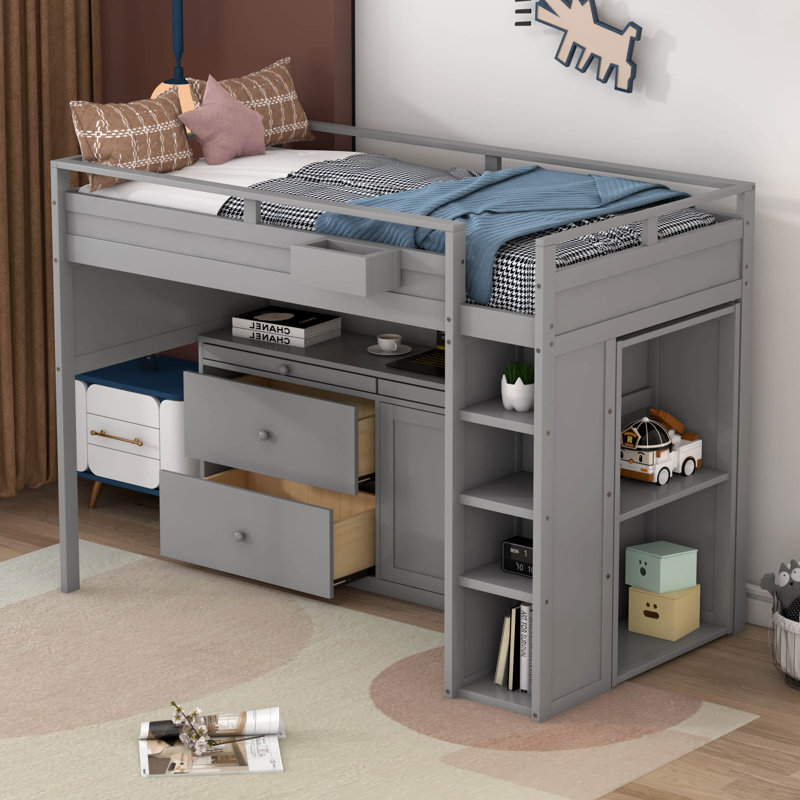 Lit mezzanine simple pour enfant Ilakkiyen, gris