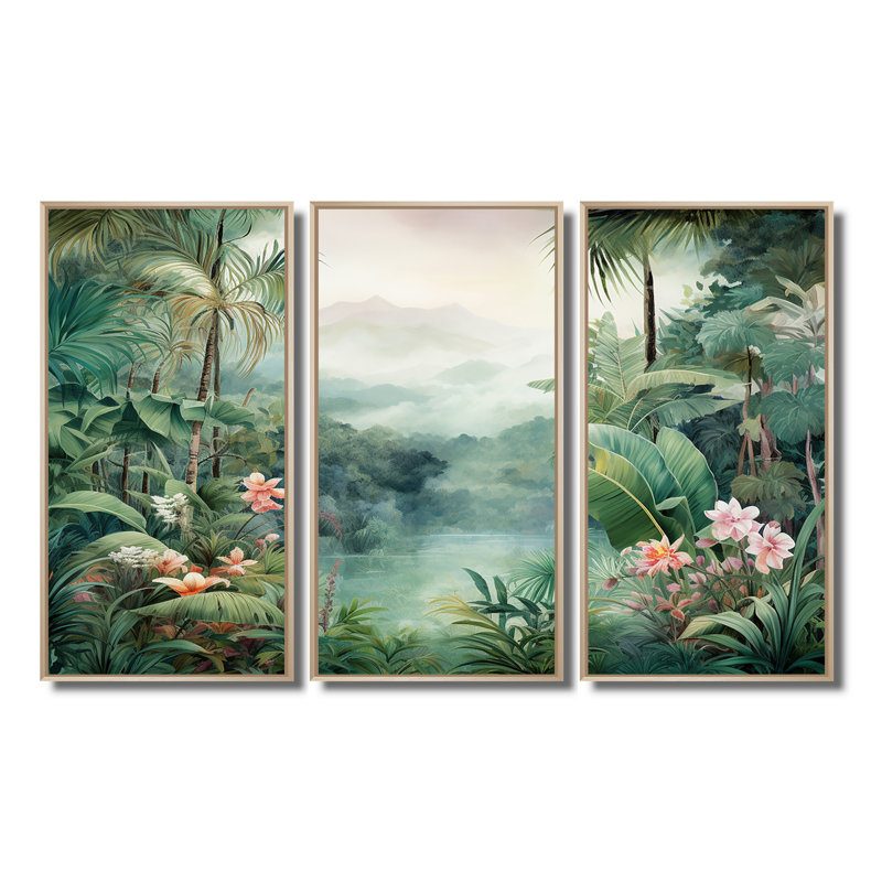 Ensemble de salon d'art tropical Tropical Wilderness Escape III - Jungle, H 28 po x l 36 po x P 1 po, Maple Floater Framed