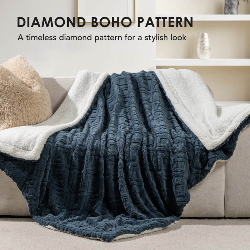 Jeté lesté jacquard Boho - Doux Sherpa, Bleu orageux, L 50 po x L 60 po
