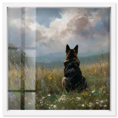 Décoration murale pour animal de compagnie Meadow Watcher IV par Art Remedy, cadre blanc, 13 x 13