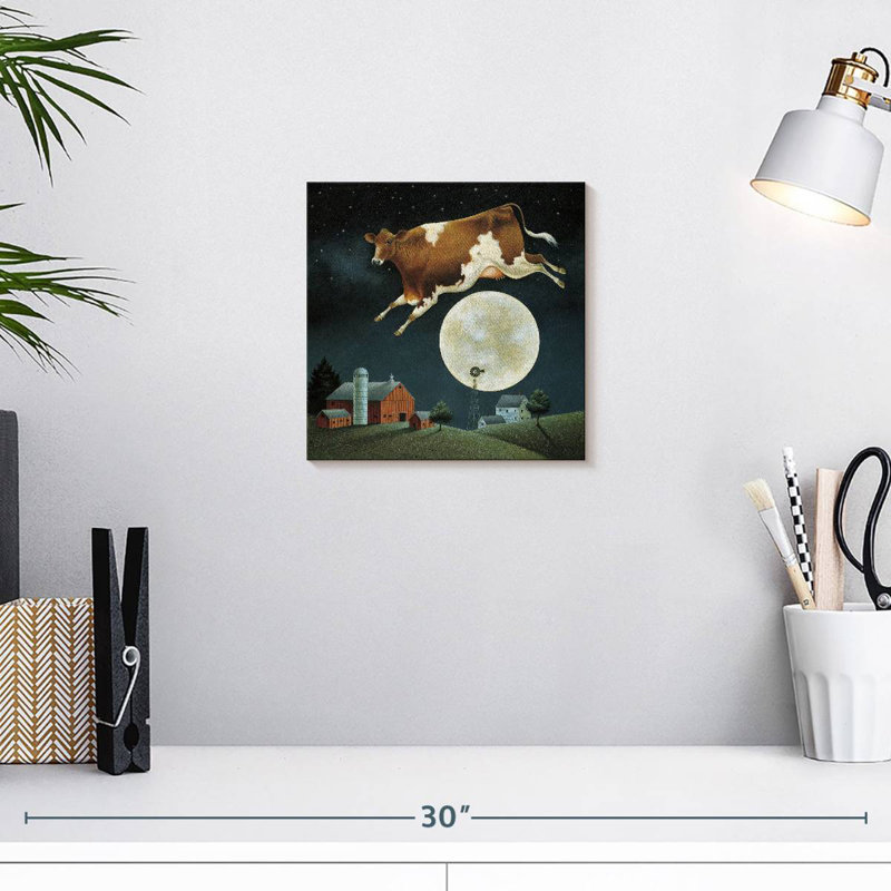 Crowle Cow saute par-dessus la lune, H 10 po x l 10 po