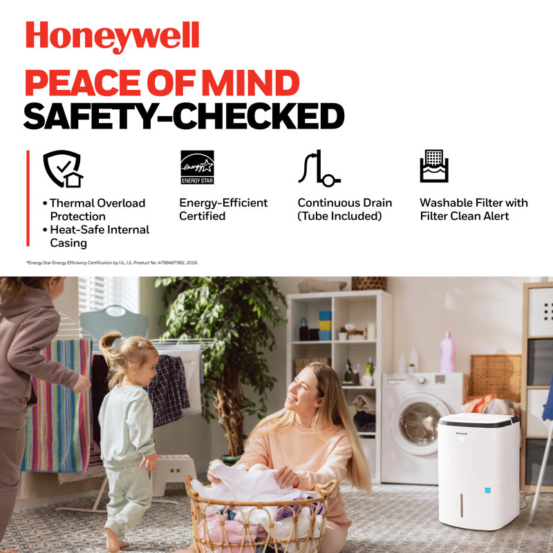 Honeywell 50 Pint White Portable Dehumidifier with Built-in Pump