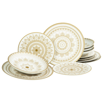 MANDALA GOLD 12 Piece Dinnerware Set, Service for 4