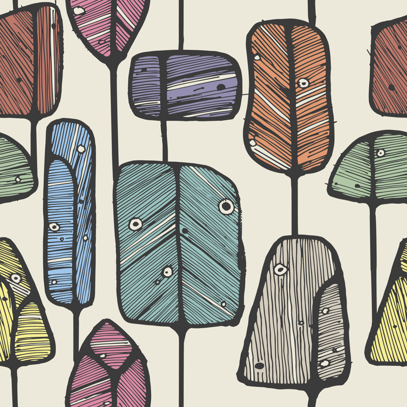 Seamless Pattern Design With Abstract Doodle Trees by Engin Korkmaz - Wrapped Canvas Print, 122cm H x 122cm W x 3.8cm D