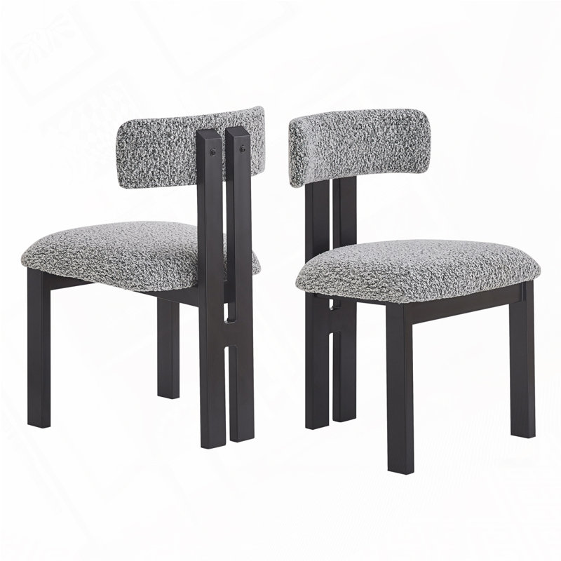 Chaises de salle à manger rembourrées sans accoudoirs avec pieds en métal, Gris, Noir