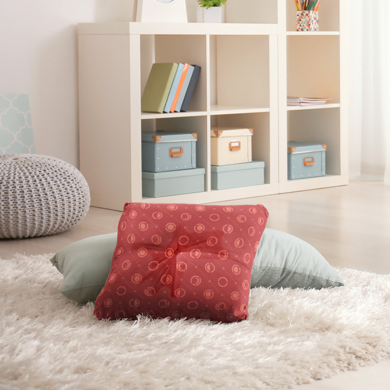 Coussin de sol à phases de lune classiques, 26 po x 26 po, Rouge foncé