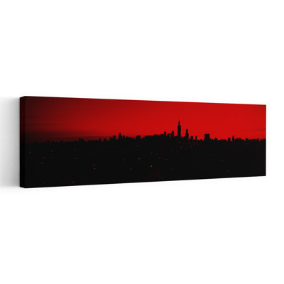 Silhouette de bâtiments au lever du soleil, Chicago, Illinois, États-Unis, art contemporain abstrait, art mural de la ville