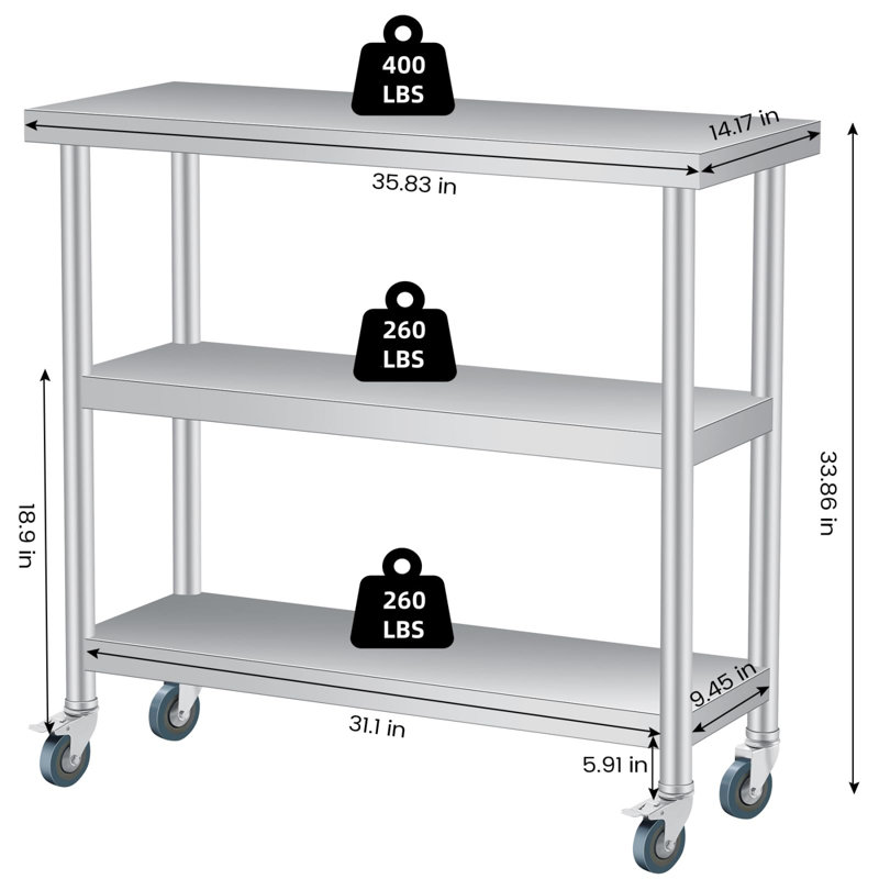 Metal Kitchen Island, 86cm H x 91cm W x 35.6cm D