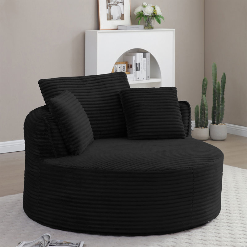 Round Chair, Black Corduroy