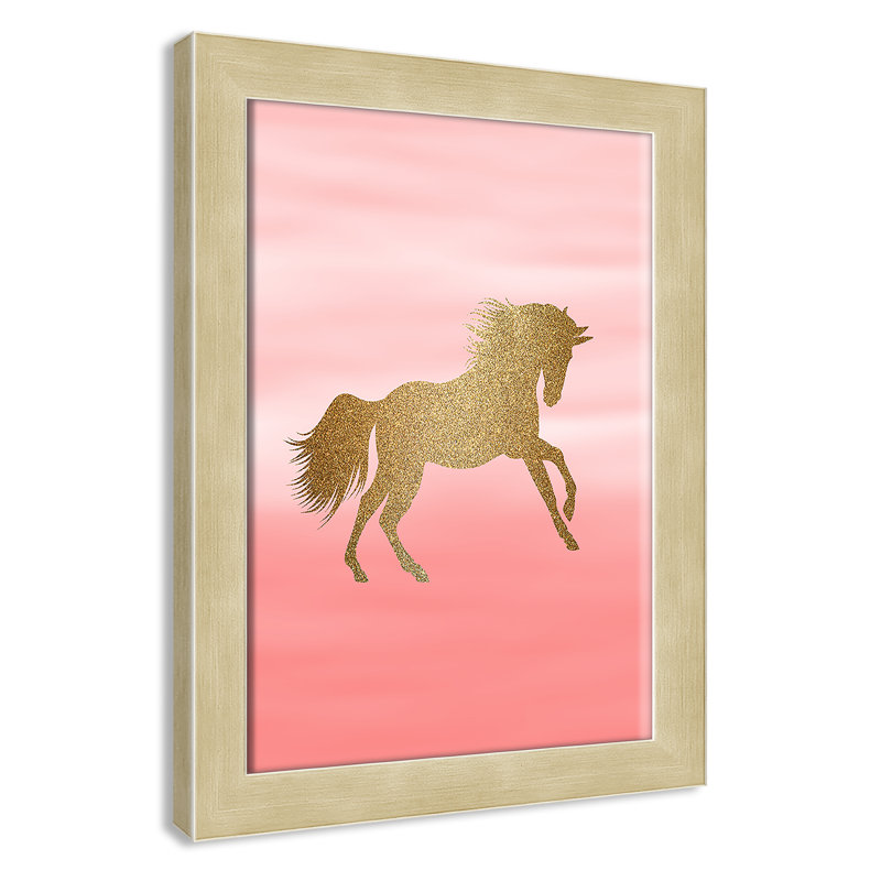 Art encadré ombré rose 1 ', H 14 po x l 10 po x P 0,6 po, Encadrement champagne
