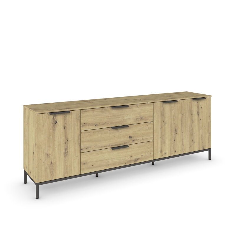 Flipp 3 Drawer 200Cm W Combo Dresser, Artisan Oak/Graphite
