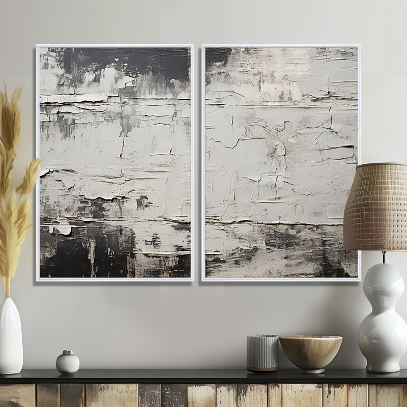 "Abstract Abstract Lunar Surface III" - 2 reproductions d'art moderne sur toile grise, H 36 po x l 48 po, Blanc