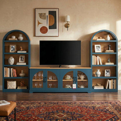 Ensemble de meuble télé 3 pièces en MDF avec bibliothèque pour téléviseur de 70 po ou moins, bleu