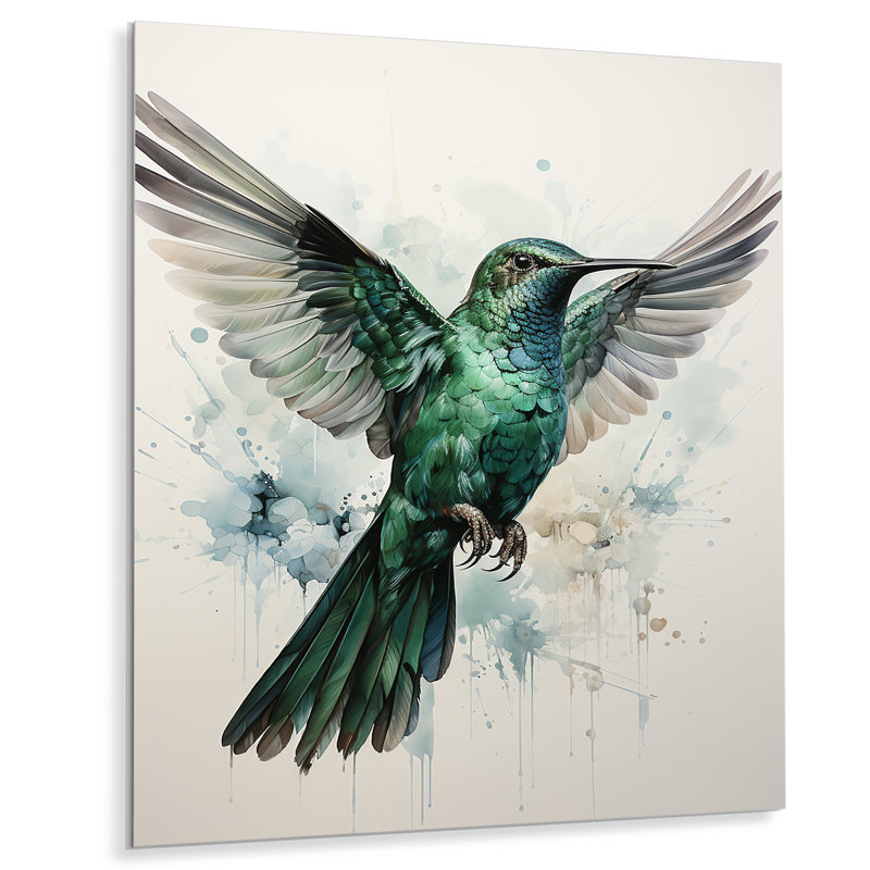 Décoration murale en métal colibri gris sarcelle «Hummingbird - Animals Hummingbird», H 32 po x l 24 po x P 1 po