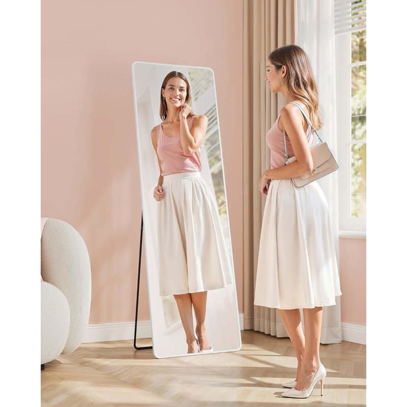 Glass Rectangle Freestanding Full Length Mirror, White