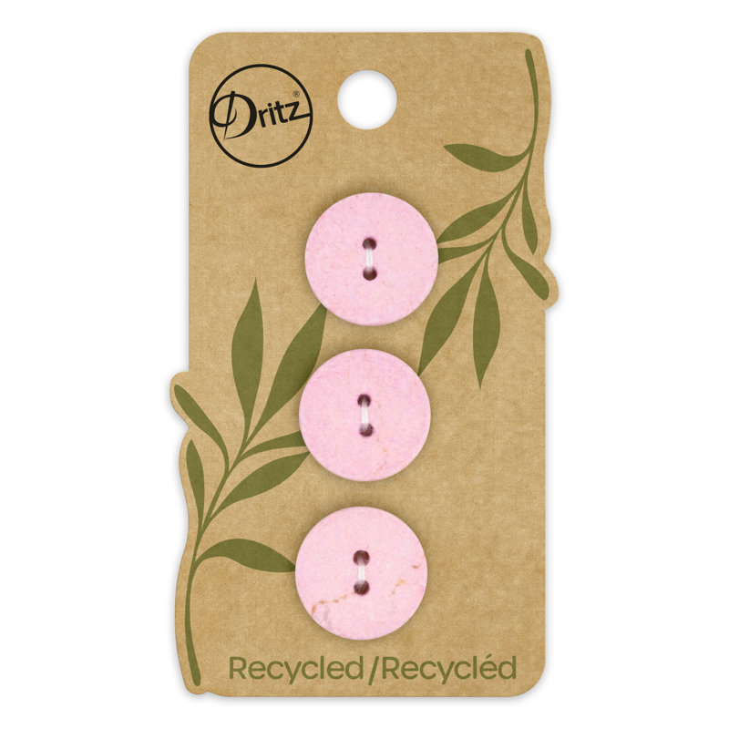 Bouton rond en coton recyclé Dritz, 18 mm, rose clair, 9 boutons