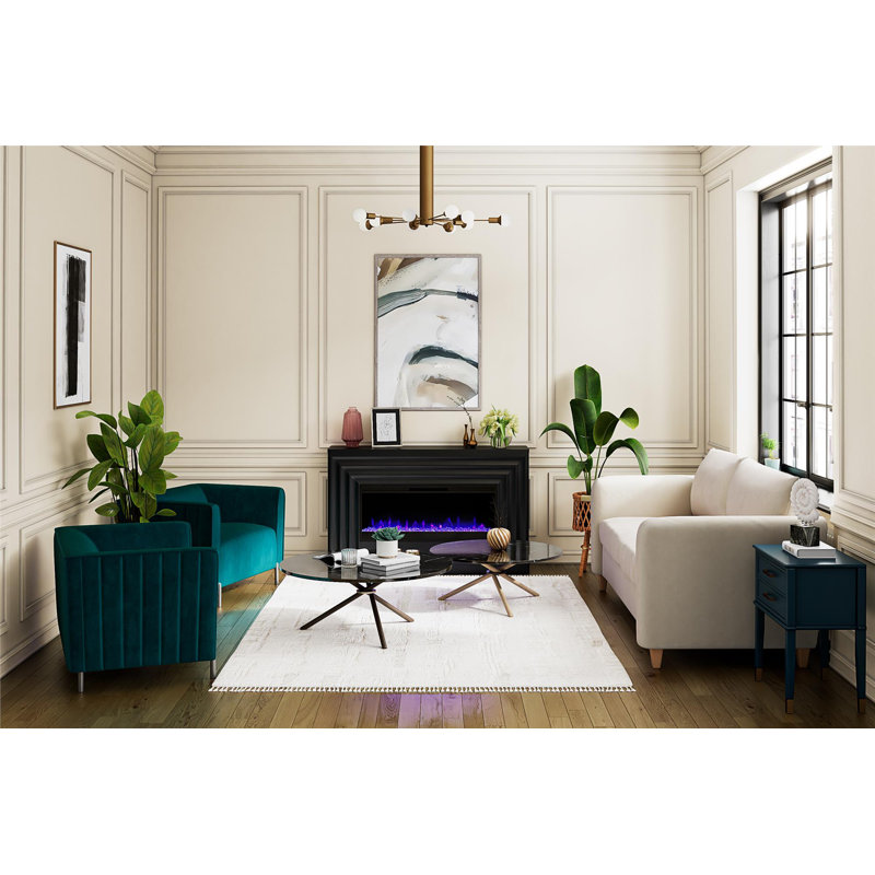 Rene Electric Fireplace Mantel 65" TV Stand with Multi-Color Flame and Crystal Ember Bed, Black