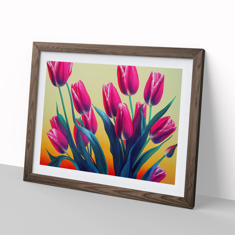 Evocative Tulip Flowers - Framed Print, 46cm H x 64cm W x 2cm D, Walnut