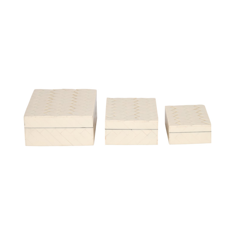 Set Of 3 6/7/9" Chain Boxes, Ivory